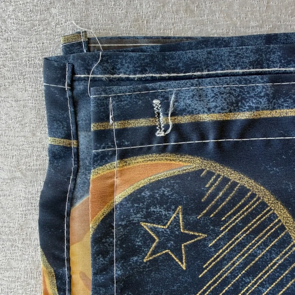 Vintage Celestial Fabric Shower Curtain Sun Moon Stars Blue Bathroom Decor
